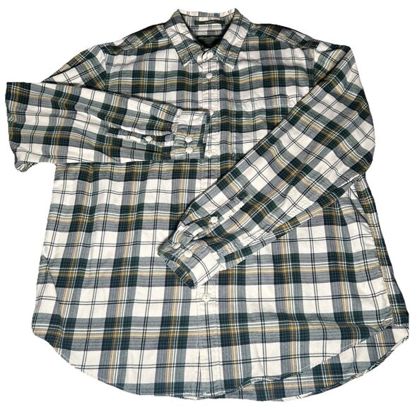 Eddie Bauer Relaxed Fit Men’s XL Green Plaid Flannel Button Down Shirt EUC - Picture 2 of 6